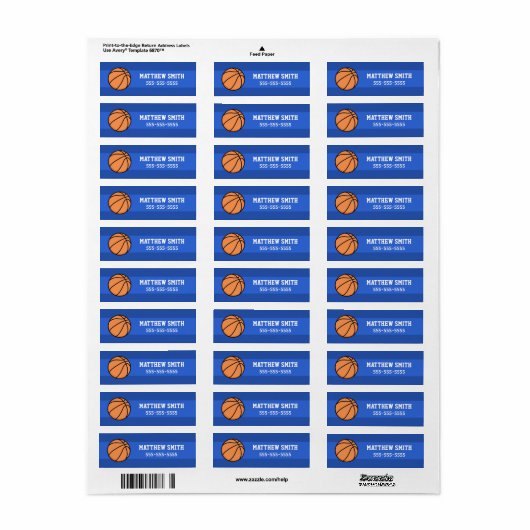 Basketbal eigenschapslabels - blauw etiket (Full Sheet)