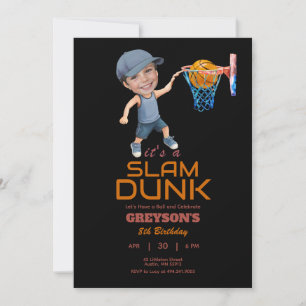 Basketbal Elke Leeftijd Verjaardag Foto Uitnodigin Kaart