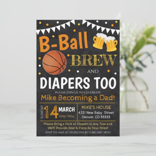 Basketbal en Bier Baby shower Uitnodigen Kaart (Staand voorkant)