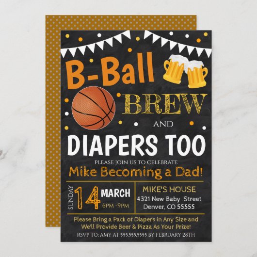Basketbal en Bier Baby shower Uitnodigen Kaart (Voorkant / Achterkant)
