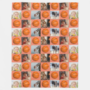 Basketbal Familie Collage Foto Patroon Oranje Fleece Deken