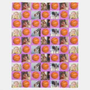 Basketbal Familie Collage Foto Patroon Paars Fleece Deken