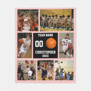Basketbal foto collage abrikozenroze fleece deken