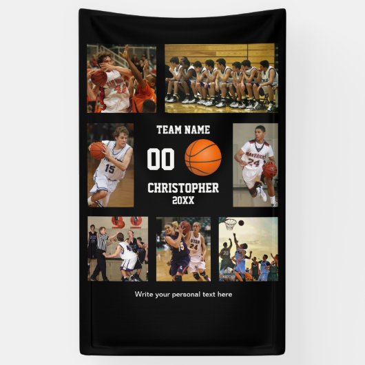 Basketbal Foto Collage Speler Gepersonaliseerd  Spandoek (Verticaal)