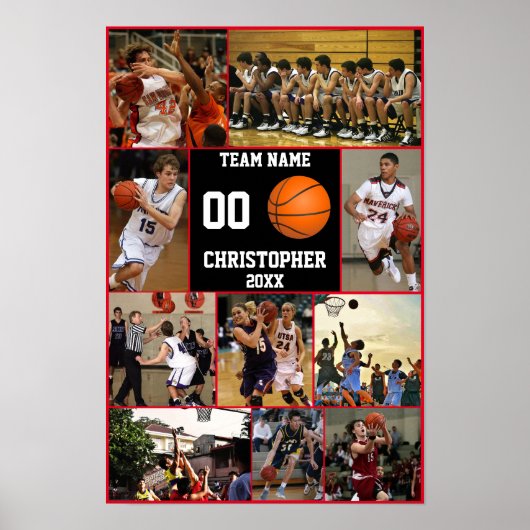Basketbal Foto Collage Team Einde Seizoen Keepsake Poster (Voorkant)