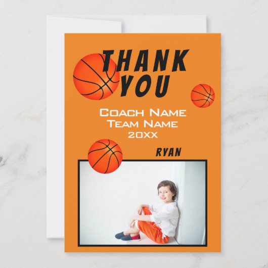 Basketbal Foto Dank je Coach Kaart (Voorkant)
