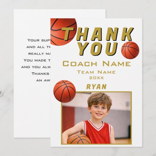 Basketbal Foto Speler Team Coach Bedankkaart (Voorkant / Achterkant)