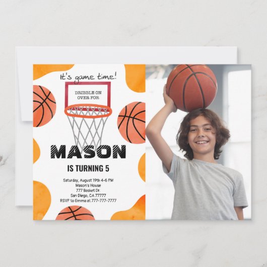 basketbal foto uitnodiging (Voorkant)