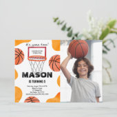 basketbal foto uitnodiging (Staand voorkant)