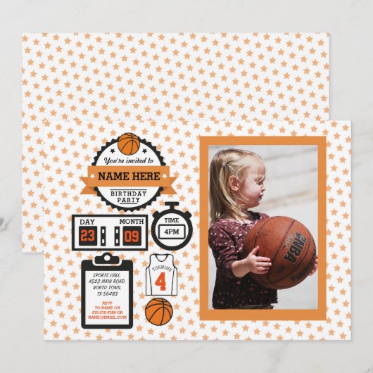 Basketbal Foto Verjaardag Basket Bal Sport Feest Kaart (Voorkant / Achterkant)