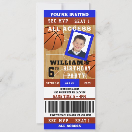 Basketbal Foto Verjaardag Party Ticket Uitnodiging (Voorkant)