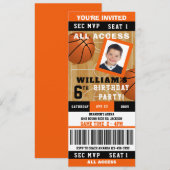 Basketbal Foto Verjaardag Party Ticket Uitnodiging (Voorkant / Achterkant)