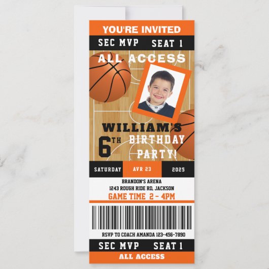 Basketbal Foto Verjaardag Party Ticket Uitnodiging (Voorkant)
