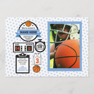 Basketbal Foto Verjaardag Sport Party Blue Boys Kaart