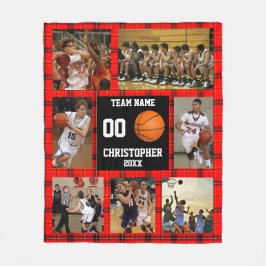Basketbal fotocollage Red Tartan Fleece Deken
