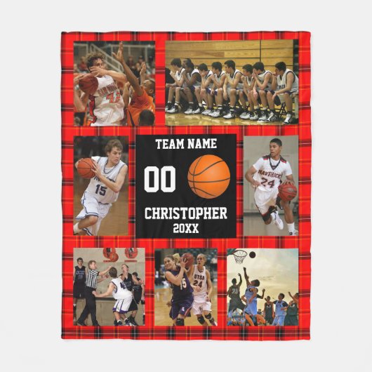 Basketbal fotocollage Red Tartan Fleece Deken (Voorkant)