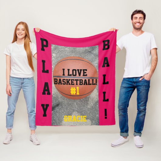 Basketbal Framboos Naam Fleece Deken (In situ)