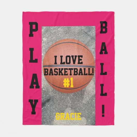 Basketbal Framboos Naam Fleece Deken (Voorkant)
