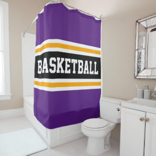 BASKETBAL Fun Zwart Royal Paarse Gele Strepen Douchegordijn
