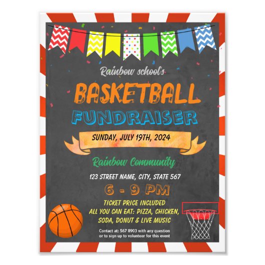 Basketbal Fundraiser school evenement sjabloon Foto Afdruk (Voorkant)