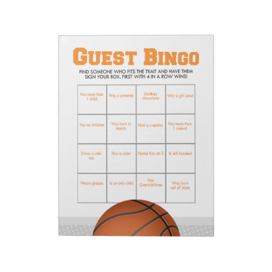 Basketbal Gast Bingo Baby Shower Spelpakket Notitieblok (Linkerzijde)