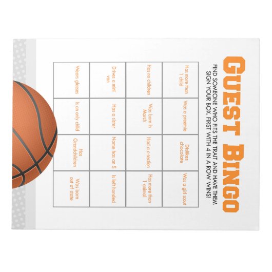 Basketbal Gast Bingo Baby Shower Spelpakket Notitieblok (Voorkant)