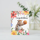 Basketbal gefeliciteerd met Hippo Briefkaart (Staand voorkant)