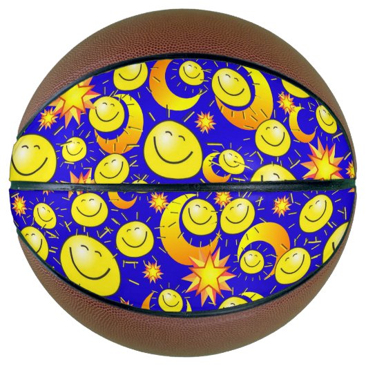 Basketbal Gele Sterren Zon Maan Blauw (Voorkant)