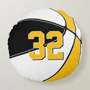 basketbal gelukkige plek zwart goud ELKE teamkleur Rond Kussen