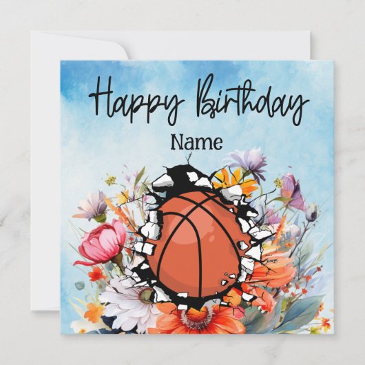 Basketbal Gelukkige Verjaardag aan Speler met bloe Kaart (Voorkant)