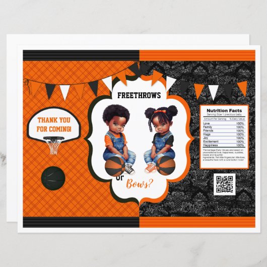 Basketbal Gender Reveal Chip Bag Sinaasappel & Zwa (Voorkant / Achterkant)