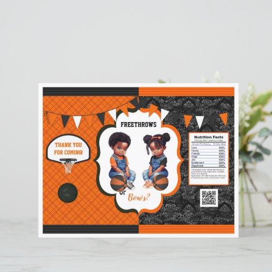 Basketbal Gender Reveal Chip Bag Sinaasappel & Zwa (Staand voorkant)