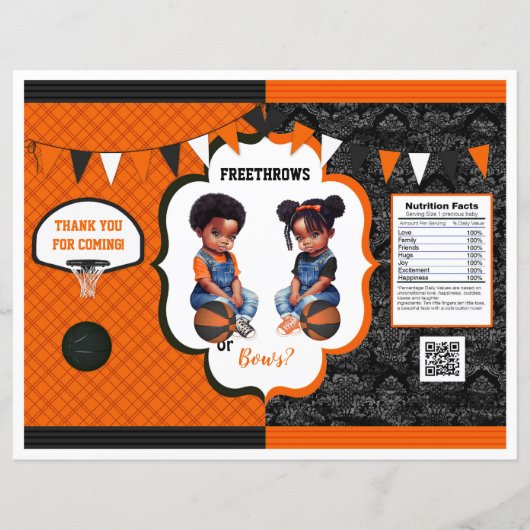 Basketbal Gender Reveal Chip Bag Sinaasappel & Zwa (Voorkant)