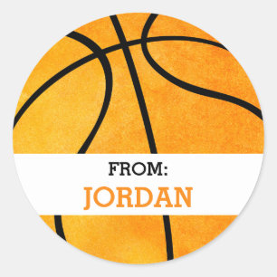 Basketbal gepersonaliseerd van sport thema partij ronde sticker