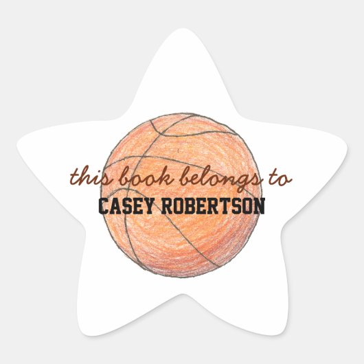 Basketbal gepersonaliseerde boekplaatjes voor kind ster sticker (Voorkant)