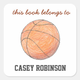 Basketbal gepersonaliseerde boekplaten voor kinder vierkante sticker