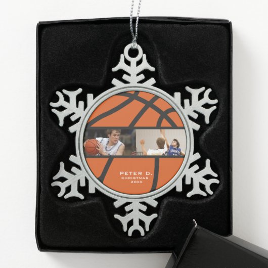  basketbal gepersonaliseerde foto tin sneeuwvlok ornament (Kistje)