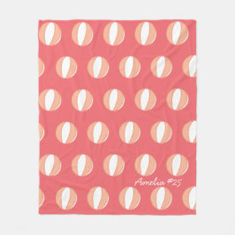 Basketbal Gepersonaliseerde Naam Koraal Wit Custom Fleece Deken