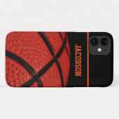 Basketbal Gepersonaliseerde Naam Zwart en Sinaasap Case-Mate iPhone Case (Achterkant (horizontaal))