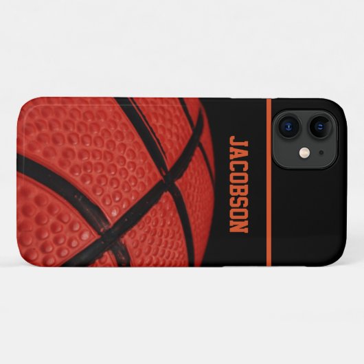 Basketbal Gepersonaliseerde Naam Zwart en Sinaasap Case-Mate iPhone Case (Achterkant (horizontaal))