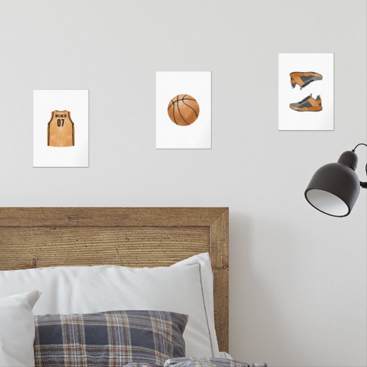 Basketbal gepersonaliseerde naamset van 3 poster muurkunst sets (Slaapkamer)