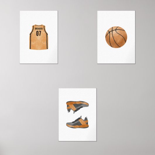 Basketbal gepersonaliseerde naamset van 3 poster muurkunst sets (Voorkant)