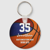 Basketbal geschenken met kastanjeblauw team kleure sleutelhanger (Voorkant)