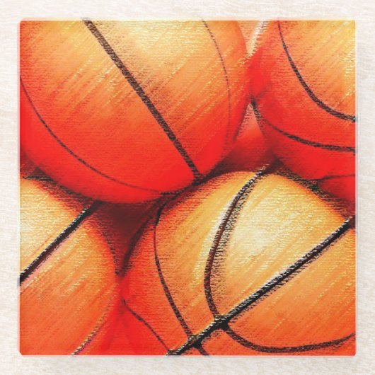 Basketbal Glazen Onderzetter (Voorkant)