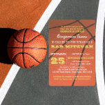 Basketbal Gold Bar Mitzvah Uitnodiging<br><div class="desc">Deze casual chique uitnodigingen zijn perfect voor elke sportieve Bar Mitzvah viering. Elke regel tekst is volledig aanpasbaar om precies te zeggen wat je wilt! Vind coördinerende producten in het Bar Mitzvah Celebration Collectie.</div>