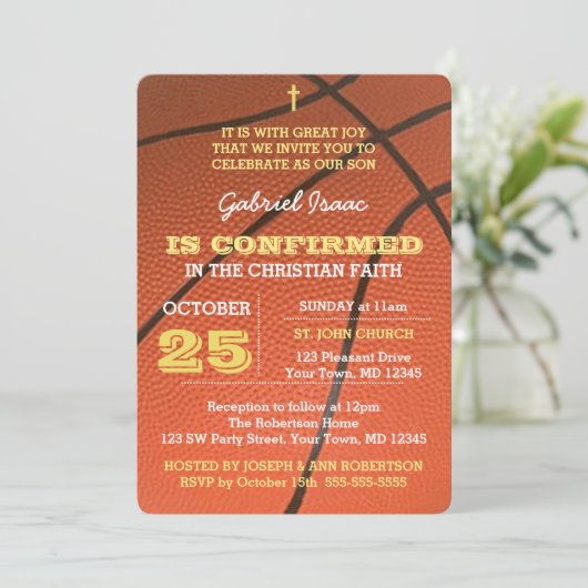 Basketbal Gold Bevestiging Uitnodiging (Staand voorkant)