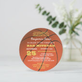 Basketbal Goud Ronde Bar Mitzvah Uitnodiging (Staand voorkant)