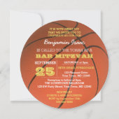 Basketbal Goud Ronde Bar Mitzvah Uitnodiging (Voorkant)
