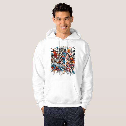Basketbal Graffiti Art Hoodie – Bold Sportswear (Voorkant volledig)