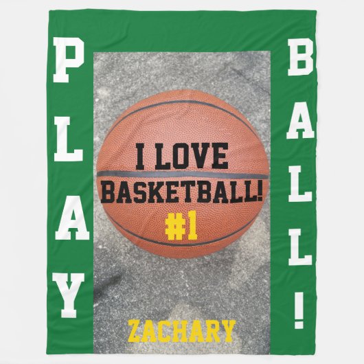 Basketbal Groene Naam Fleece Deken (Voorkant)